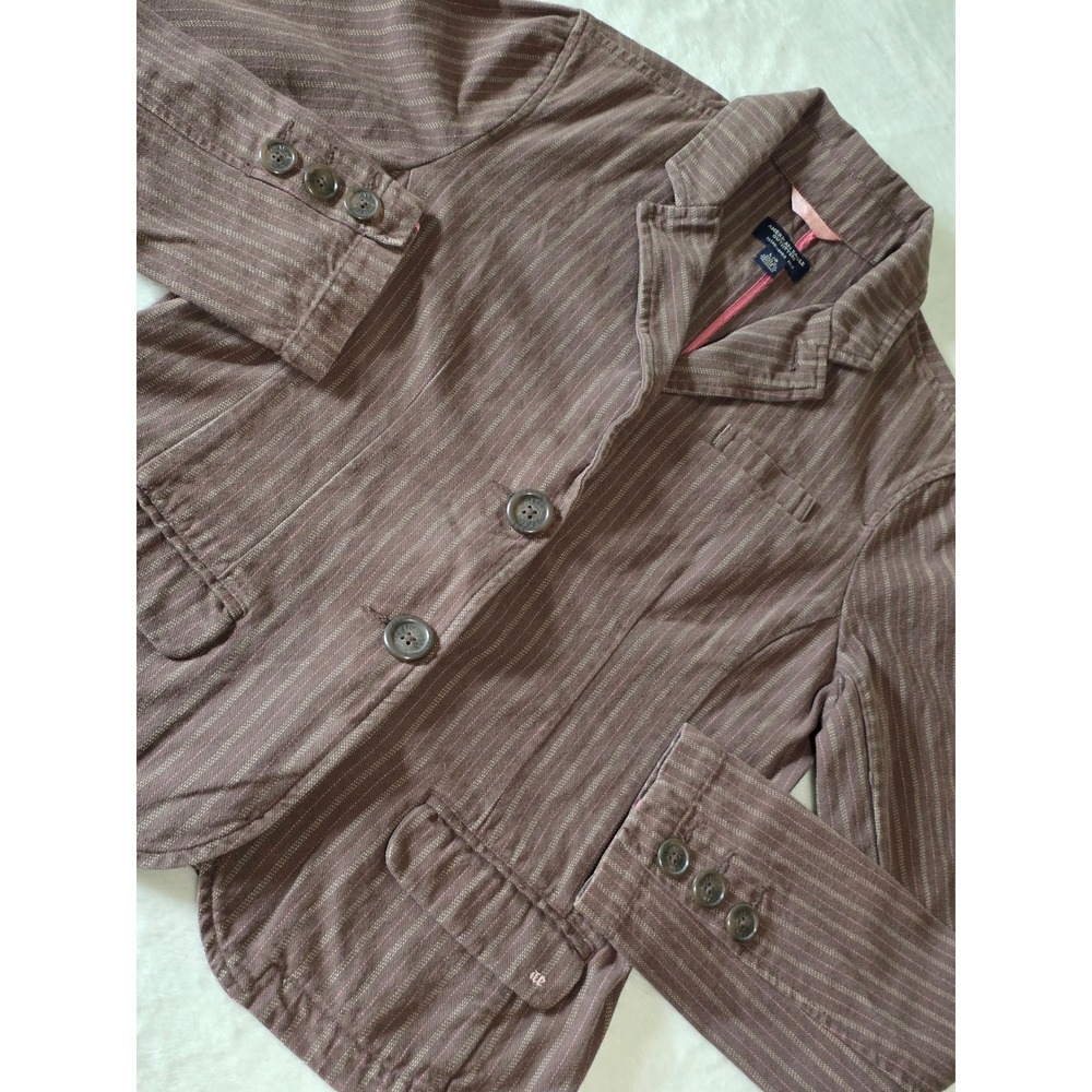 American Eagle Outfitters Brown Pinstripe Blazer Jacket Pink Accents Large Y2K